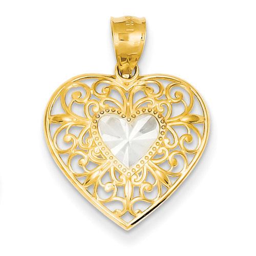 Gold Classics(tm) 14kt. & Rhodium Filigree Heart Pendant