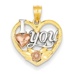 Gemstone Classics(tm) 14kt. Tri-Tone I Love You Heart Pendant