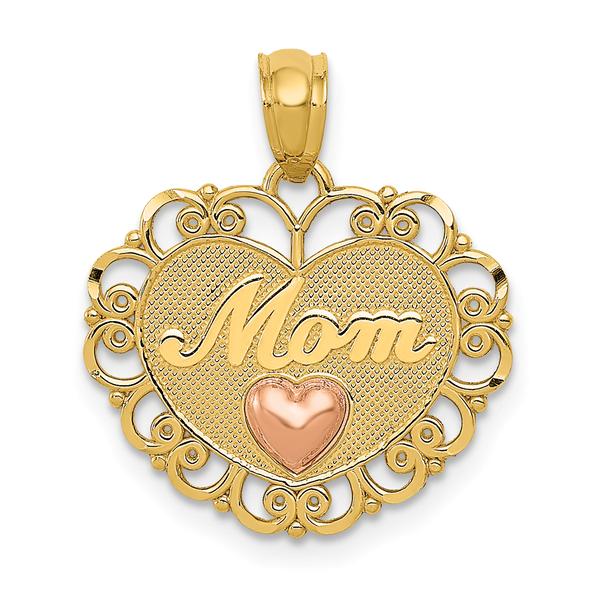 Gold Classics(tm) 14kt. Gold Two-Tone MOM Heart Pendant