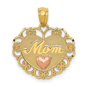 Gold Classics(tm) 14kt. Gold Two-Tone MOM Heart Pendant