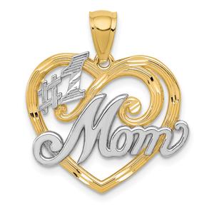 Gold Classics(tm) 14kt. Gold & Rhodium #1 MOM Heart Pendant