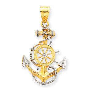 Gold Classics(tm) 14kt. & Rhodium Anchor & Rope Pendant