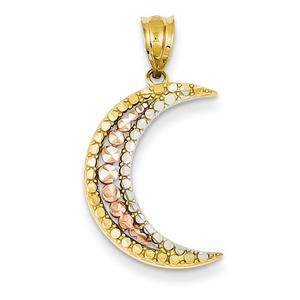 Gold Classics(tm) Tri-Color Diamond Cut Moon Pendant