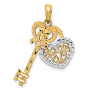 Gold Classics(tm) 14kt. Gold & Rhodium Key & Heart Charm