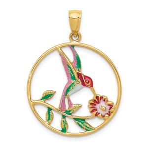 Gold Classics(tm) 14kt. Hummingbird & Flower Circle Pendant