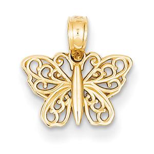 Unisex Gold Classics(tm) Yellow-Gold Filigree Butterfly Pendant