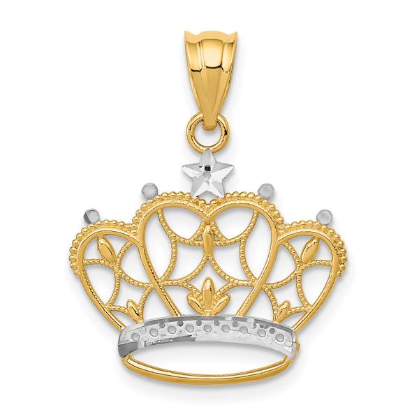 Gold Classics(tm) 14kt. Gold &  Rhodium Crown Pendant