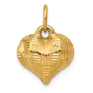 Gold Classics(tm) 14kt. Basket Weave Pattern 3D Heart Pendant