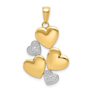 Gold Classics(tm) 14kt. & Rhodium Polished Hearts Pendant