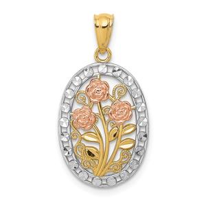 Gold Classics(tm) 14kt. Gold & CZ 3 Rose Pendant