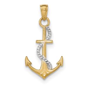 Unisex Gold Classics(tm) 14kt. Two-Tone Rope & Anchor Pendant