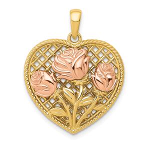 Gold Classics(tm) 14kt. Two-Tone Flowers in Heart Pendant