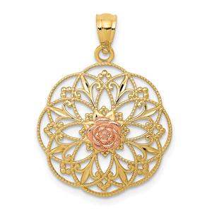 Gold Classics(tm) 14kt. Two-Tone Rose Round Filigree Pendant