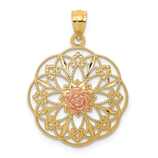 Gold Classics(tm) 14kt. Two-Tone Rose Round Filigree Pendant