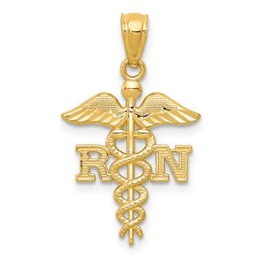 Unisex Gold Classics(tm) 14kt. Polished Diamond Cut RN Nurse Pendant