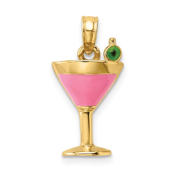 Unisex Gold Classics(tm) 14kt. Gold Pink Cosmo Martini Charm