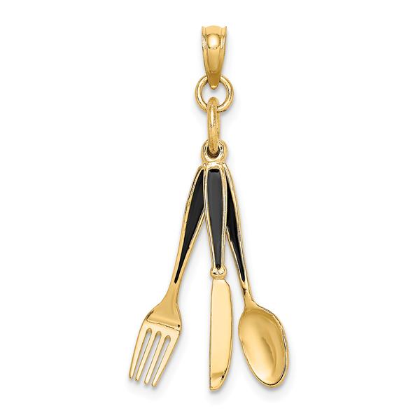 Unisex Gold Classics(tm) 14kt. Gold Enamel Knife Fork Spoon Charm