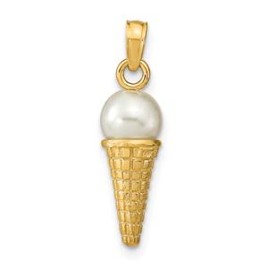 Unisex Gold Classics(tm) 14kt Gold 3D White Ice Cream Cone Pendant
