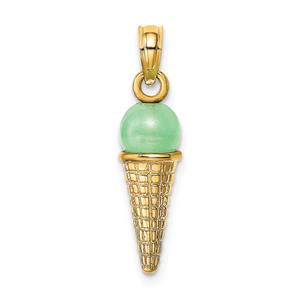 Unisex Gold Classics(tm) Gold 3D Green Bead Ice Cream Cone Pendant
