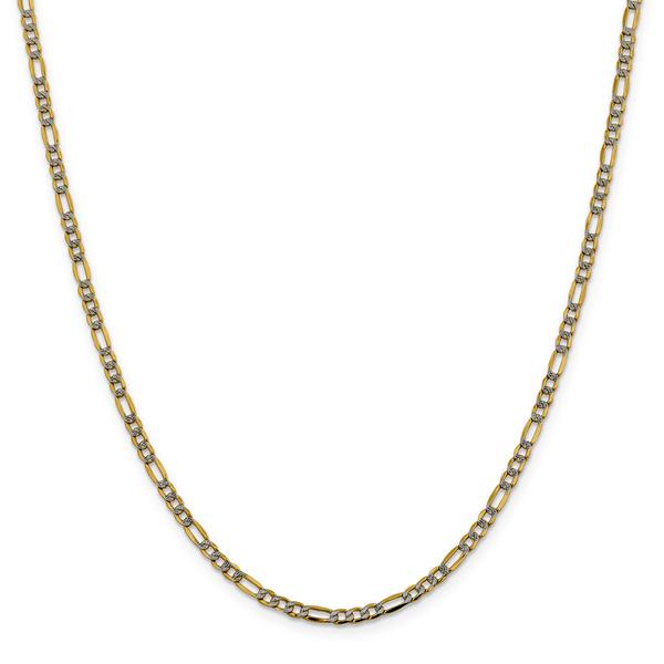 Unisex Gold Classics(tm) 3.2mm.14kt. Semi Solid Pave Figaro Necklace