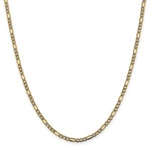 Unisex Gold Classics(tm) 3.2mm.14kt. Semi Solid Pave Figaro Necklace