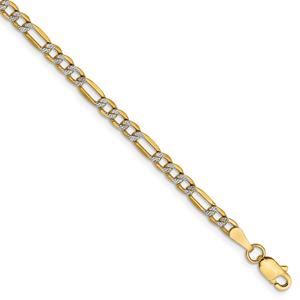 Unisex Gold Classics(tm) 3.2mm.14kt. Semi Solid Pave Figaro Necklace alternate view