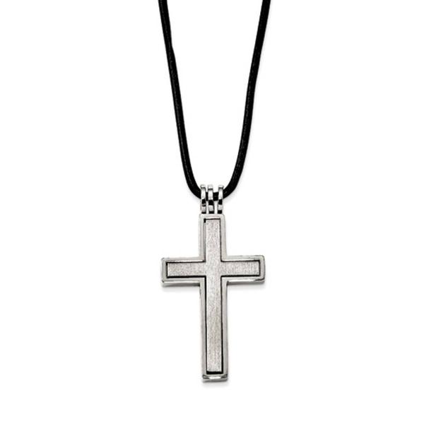 Mens Gentlemen's Classics(tm) Steel Leather Cord Cross Necklace