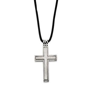 Mens Gentlemen's Classics(tm) Steel Leather Cord Cross Necklace