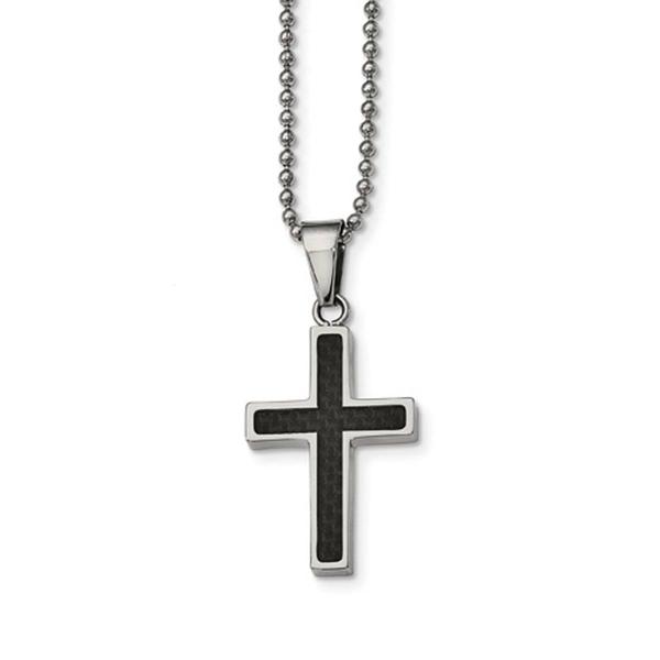 Mens Gentlemen's Classics(tm) Carbon Fiber Inlay Cross Necklace