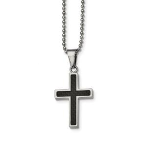 Mens Gentlemen's Classics(tm) Carbon Fiber Inlay Cross Necklace