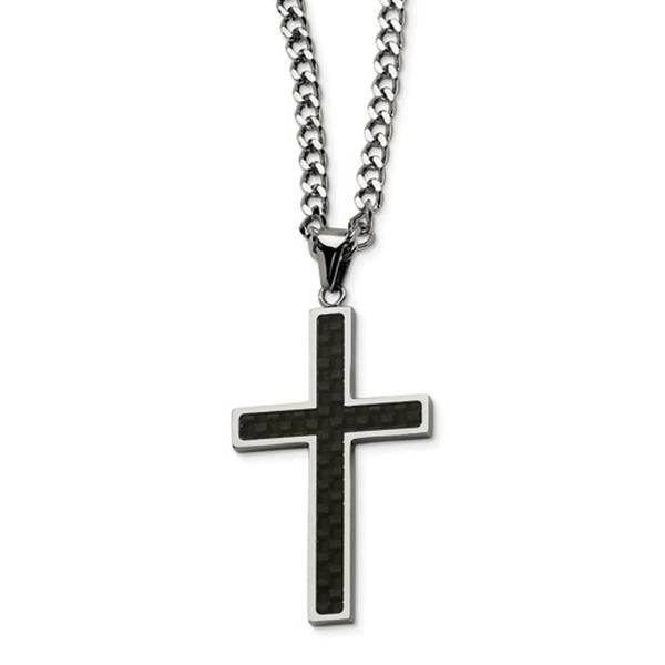 Mens Gentlemen's Classics(tm) Steel Carbon Fiber Cross Necklace