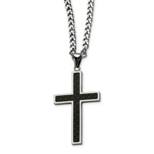 Mens Gentlemen's Classics(tm) Steel Carbon Fiber Cross Necklace