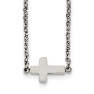 Gold Classics(tm) Sideways Steel Cross Necklace