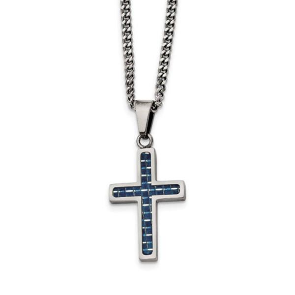 Mens Gentlemen's Classics(tm) Blue Carbon Fiber Inlay Cross Necklace