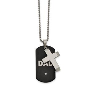 Mens Gentlemen's Classics(tm) IP-Plated Dad Dog Tag & Cross Necklace
