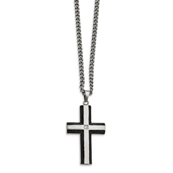 Mens Gentlemen's Classics(tm) Steel & CZ Cross Necklace