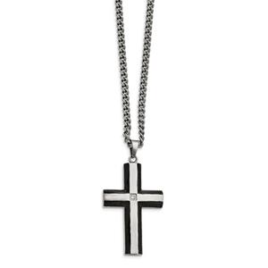 Mens Gentlemen's Classics(tm) Steel & CZ Cross Necklace