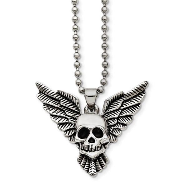 Mens Gentlemen's Classics(tm) Antique Skull with Wings Necklace