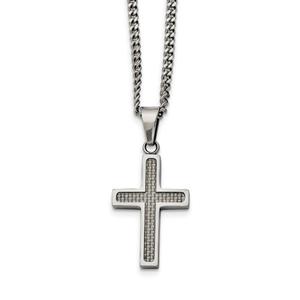 Mens Gentlemen's Classics(tm) Grey Carbon Fiber Inlay Cross Necklace