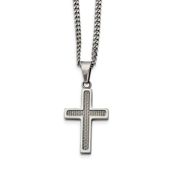 Mens Gentlemen's Classics(tm) Grey Carbon Fiber Inlay Cross Necklace