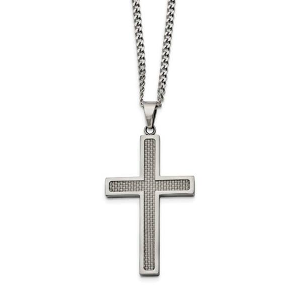 Mens Gentlemen's Classics(tm) Grey Inlay Large Cross Necklace