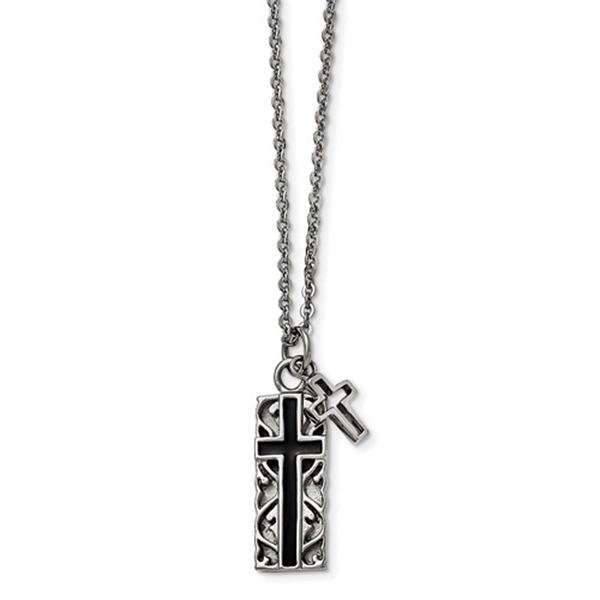 Mens Gentlemen's Classics(tm) Black IP-Plated 2pc. Cross Necklace