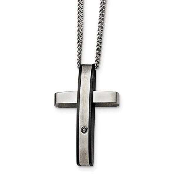 Mens Gentlemens Classics(tm) Black Plated & Diamond Cross Necklace