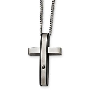 Mens Gentlemens Classics(tm) Black Plated & Diamond Cross Necklace
