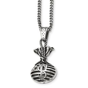 Mens Gentlemen's Classics(tm) Antiqued Steel Money Bag Necklace