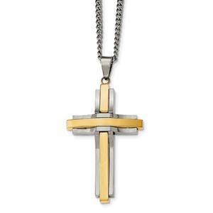 Mens Gentlemen's Classics(tm) Polished Gold Plated Cross Necklace