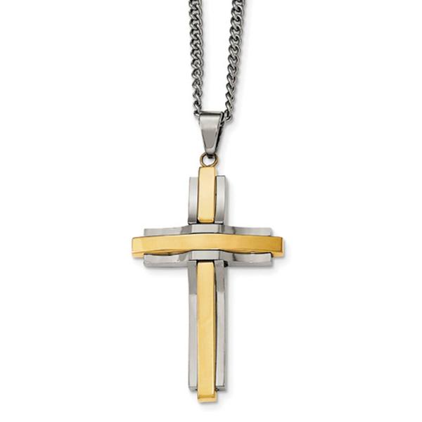 Mens Gentlemen's Classics(tm) Polished Gold Plated Cross Necklace