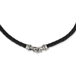 Mens Gentlemen's Classics(tm) Woven Steel & Black Leather Necklace