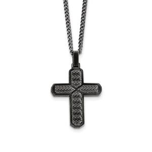 Mens Gentlemens Classics(tm) Textured Black Plated Cross Necklace