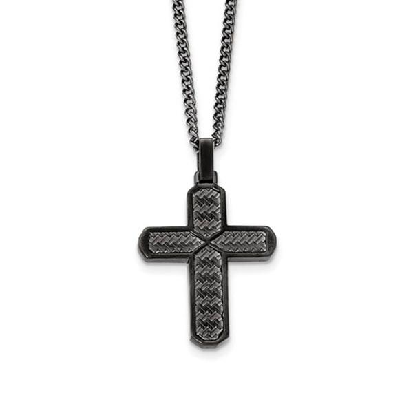 Mens Gentlemens Classics(tm) Textured Black Plated Cross Necklace